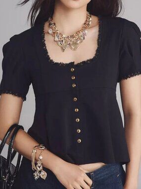Anthropologie black babydoll top